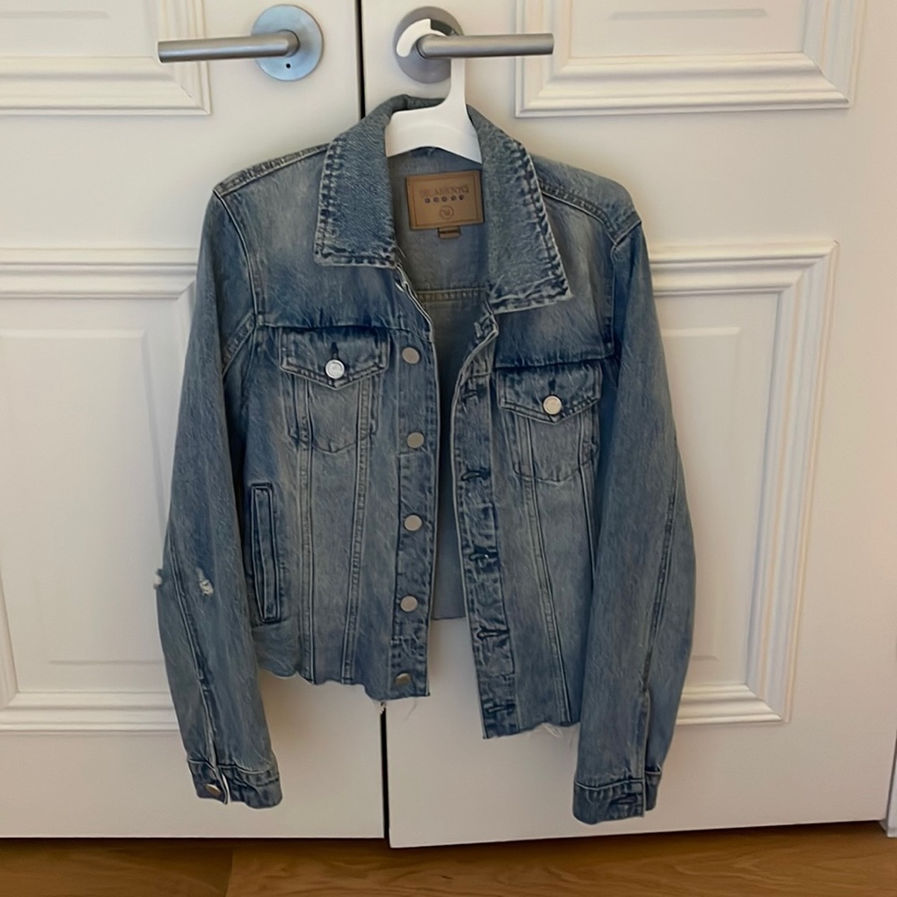 Distressed cropped jean jacket